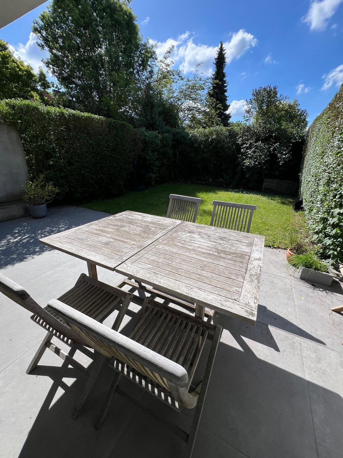 Tuintafel in teak - uittrekbaar - 5 stoelen, Ophalen, Gebruikt, Rechthoekig, Hout