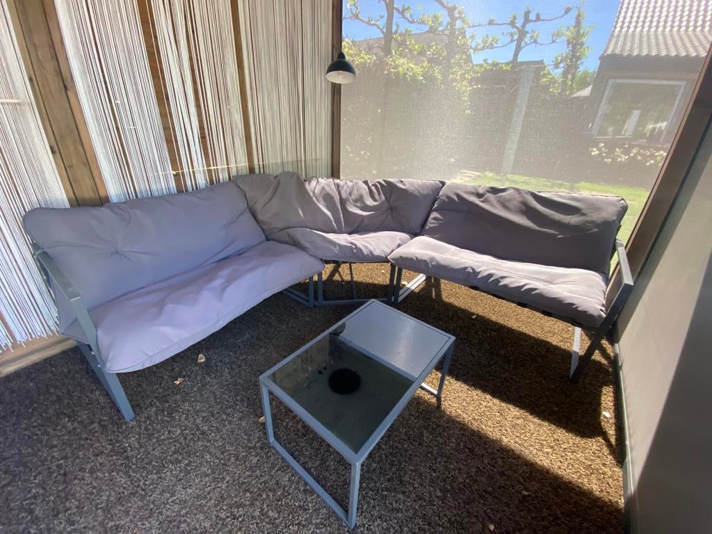Hoektuinsalon met tafeltje, Tuin en Terras, Tuinsets en Loungesets, Ophalen, 6 zitplaatsen, Aluminium, Zo goed als nieuw
