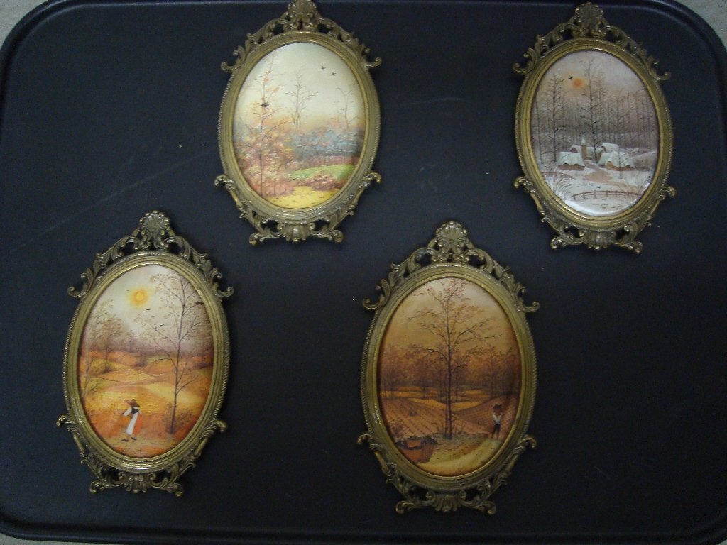 4 anciens médaillons cadre laiton italien, Antiek en Kunst, Ophalen