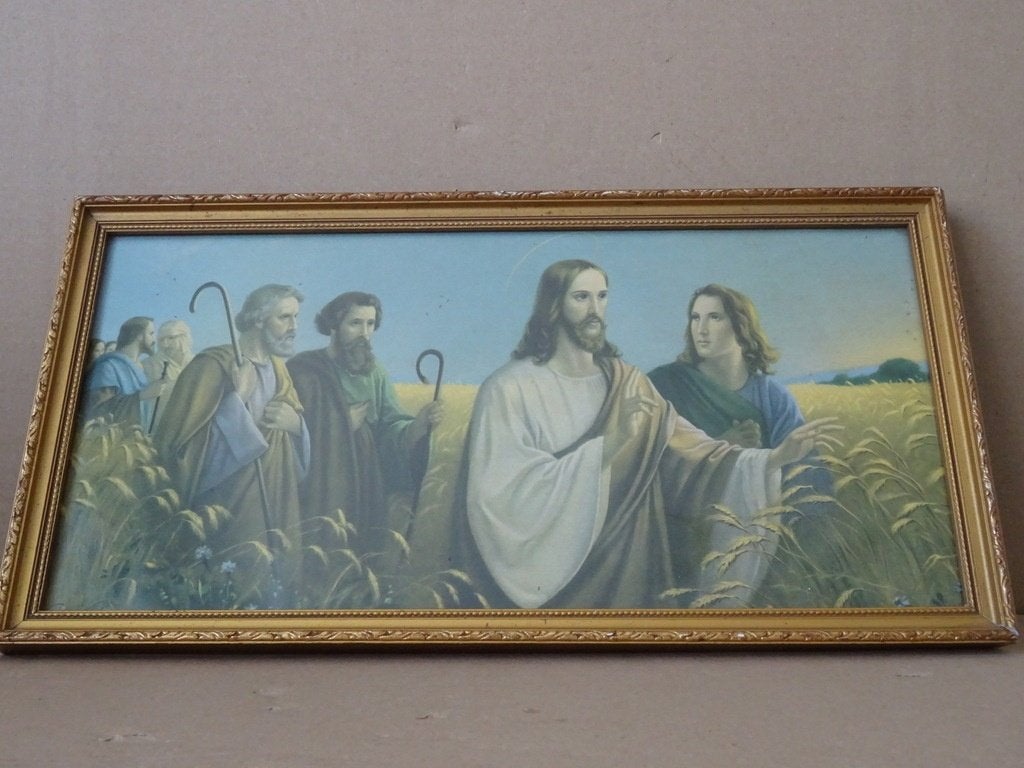 Vintage prent Giovanni Jezus Christus in het korenveld 40x21, Verzamelen, Religie, Ophalen of Verzenden, Gebruikt, Overige typen