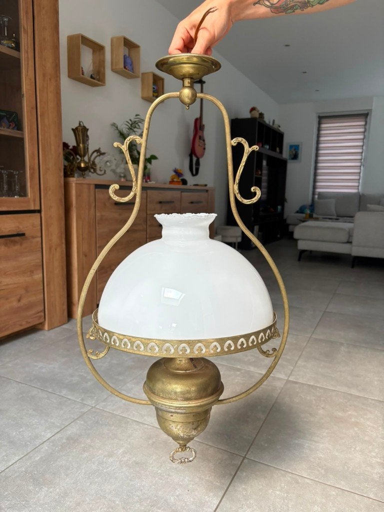 Lampe/Lustre en cuivre, Enlèvement, Utilisé, Verre