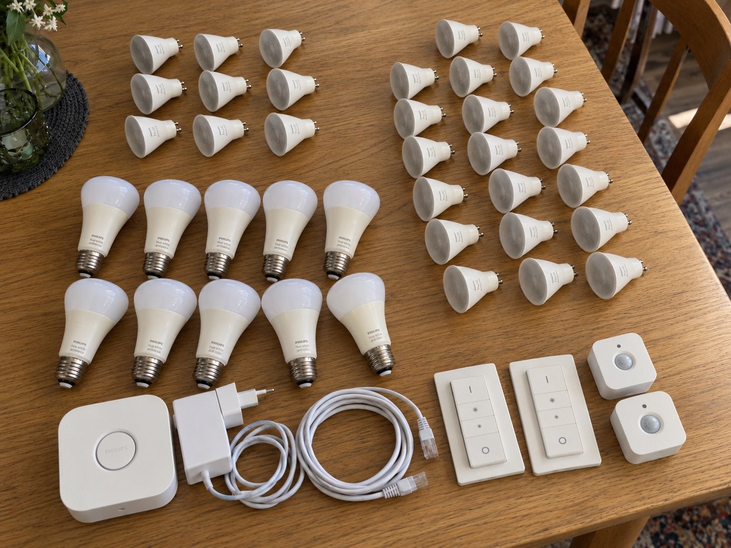 Philips Hue pakket – 39 lampen GU10 & E27 + Bridge, Wit, Ophalen of Verzenden, Zo goed als nieuw, Philips