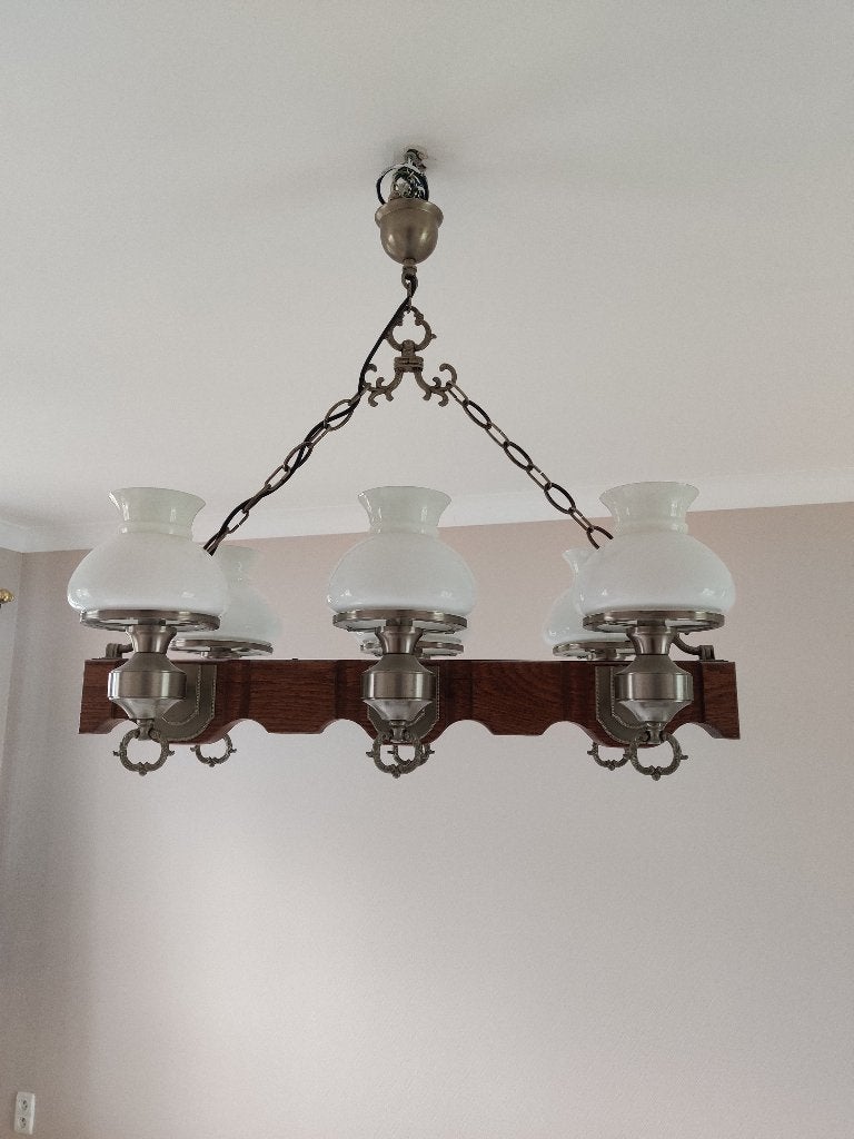 Hanglamp hout 6, Enlèvement, Utilisé, Verre