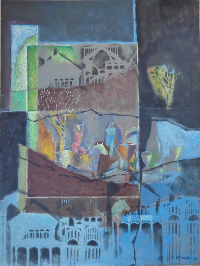ANDRE GOEZU / OPEN VENSTER / OLIEVERF / 130x97cm / CHASSIS, Antiquités & Art, Peinture à l'huile, Paysage urbain, Autres matériaux