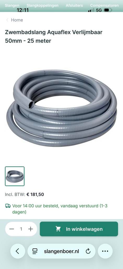 Zwembad / vijverslang 50mm - 25 meter, Ophalen, Nieuw