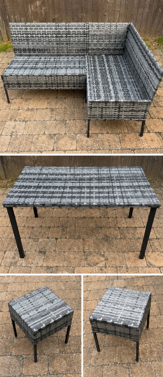 Tuinset – Hoekbank, tafel en 3 krukjes, Enlèvement, Comme neuf, Salons de jardin