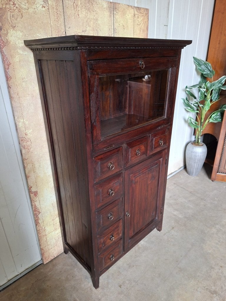 Vitrine coloniale en teck, commode, vaisselier, Enlèvement ou Envoi, Comme neuf, Teck, 150 à 200 cm