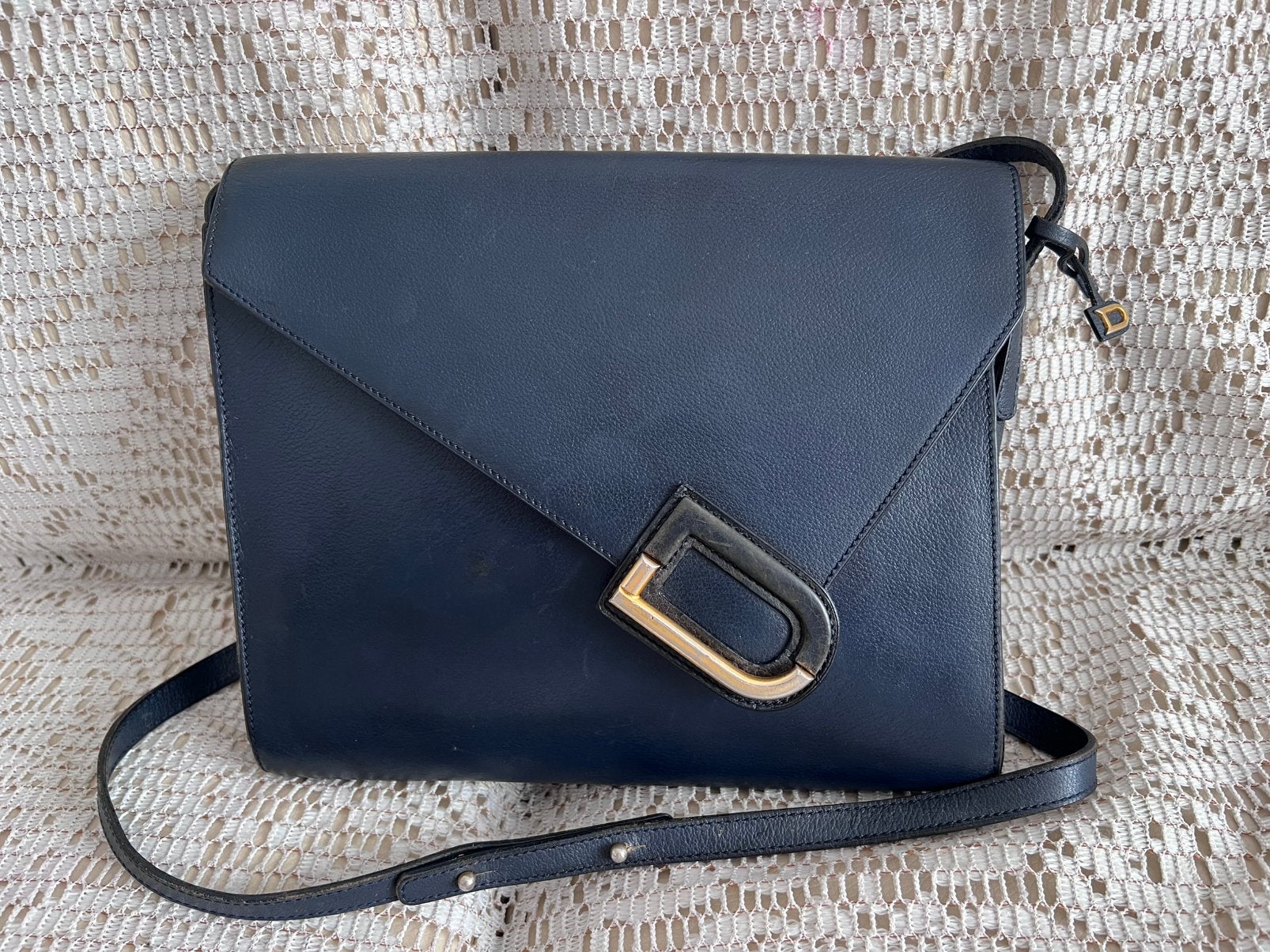Dac DELVAUX modèle Roméo cuir bleu marine, Enlèvement ou Envoi, Comme neuf, Bleu, Cuir