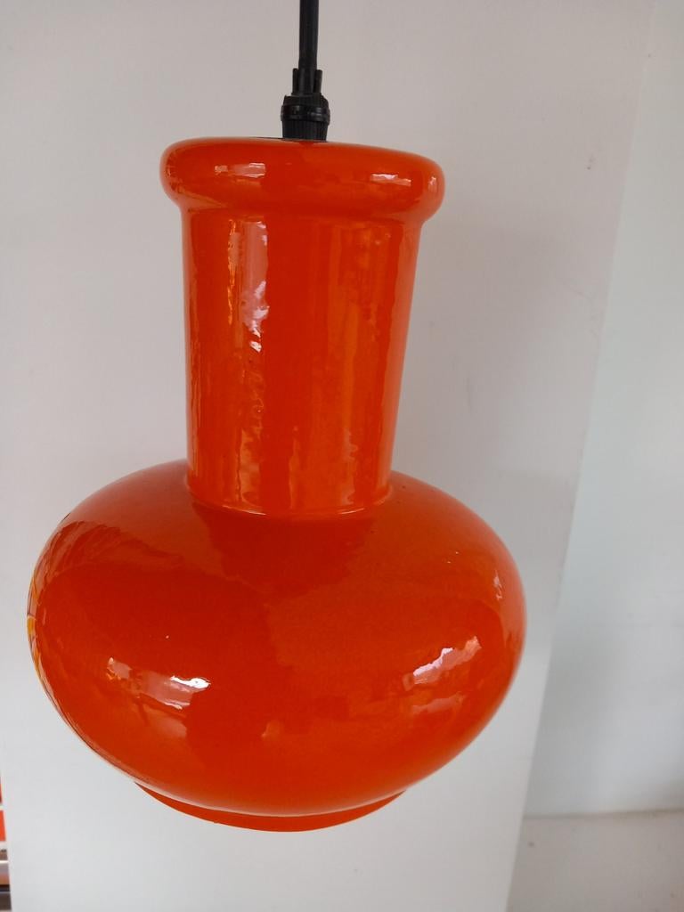 Keramiek hanglamp oranje vintage, Ophalen of Verzenden