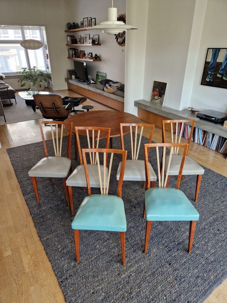 Vintage midcentury set van 6 stoelen | sixties | retro, Huis en Inrichting, Stoelen, Gebruikt, Vijf, Zes of meer stoelen, Hout