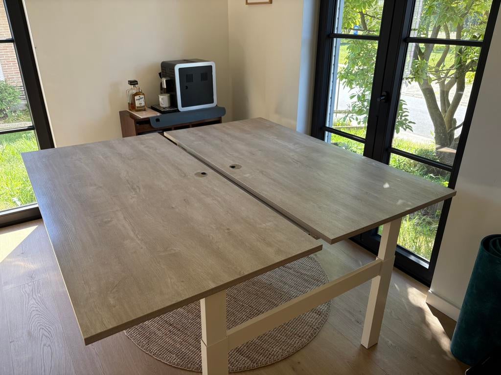 Dubbel/duo bureau met H-frame (160x80 per werkblad), Ophalen, In hoogte verstelbaar, Zo goed als nieuw, Duo-bureau