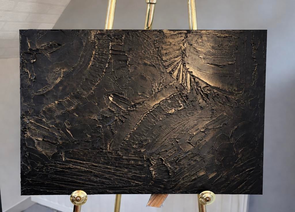 Abstract schilderij zwart goud – uniek 1/1, Ophalen of Verzenden