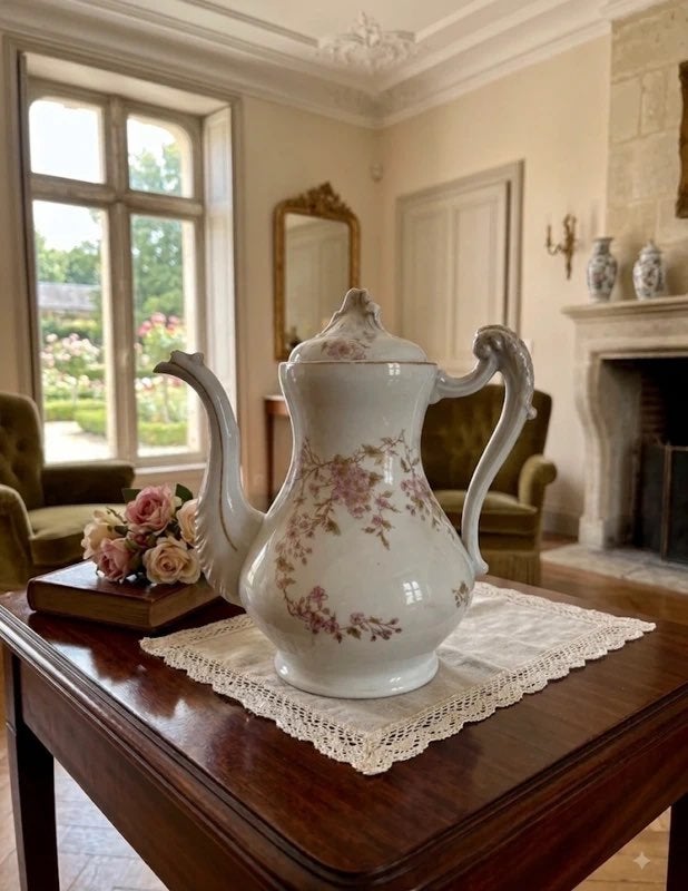 Ancienne cafetière / théière en porcelaine, Antiquités & Art, Envoi