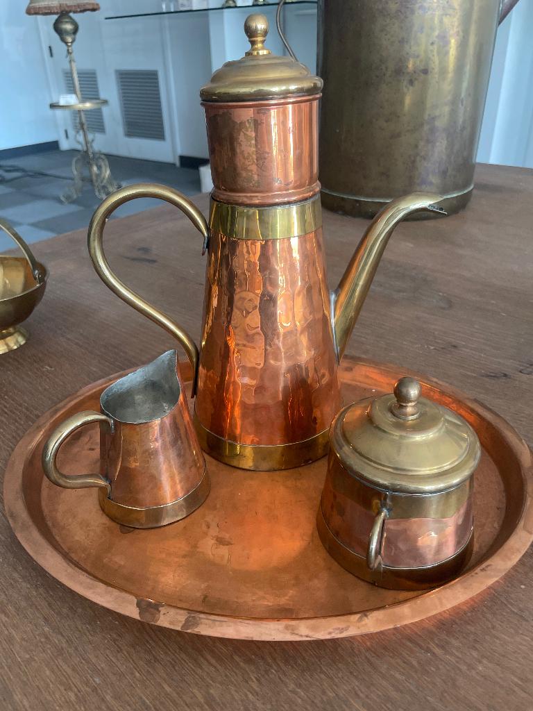 Koperen koffieset met dienblad, Enlèvement, Cuivre