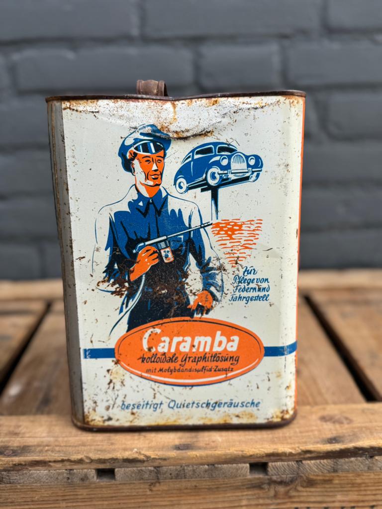 Vintage Caramba garage reclame olieblik, Ophalen of Verzenden, Gebruikt, Overige, Overige merken