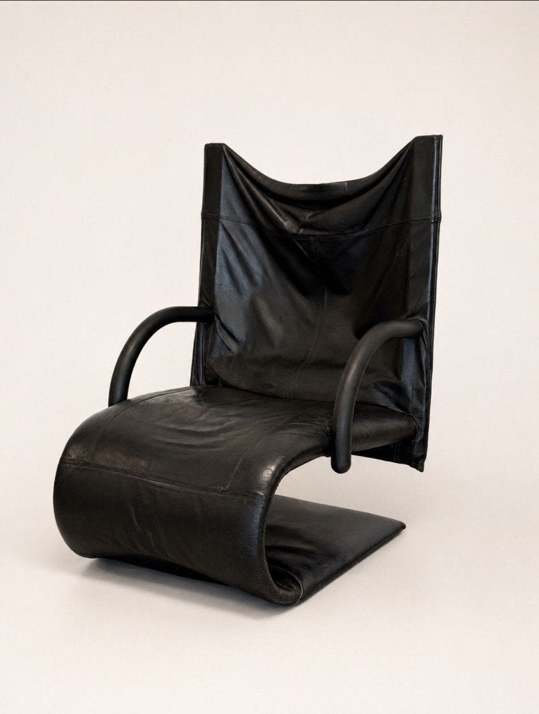 Fauteuil Ligne Roset Zen, Claude Brisson, cuir noir 80s, Enlèvement ou Envoi, Utilisé, Cuir, Design postmoderne