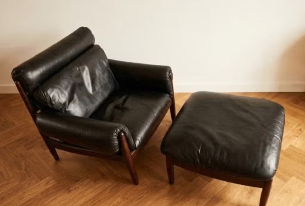 Vintage zwart lederen lounge chair, Durlet, Belgium, 70s, Enlèvement, Utilisé