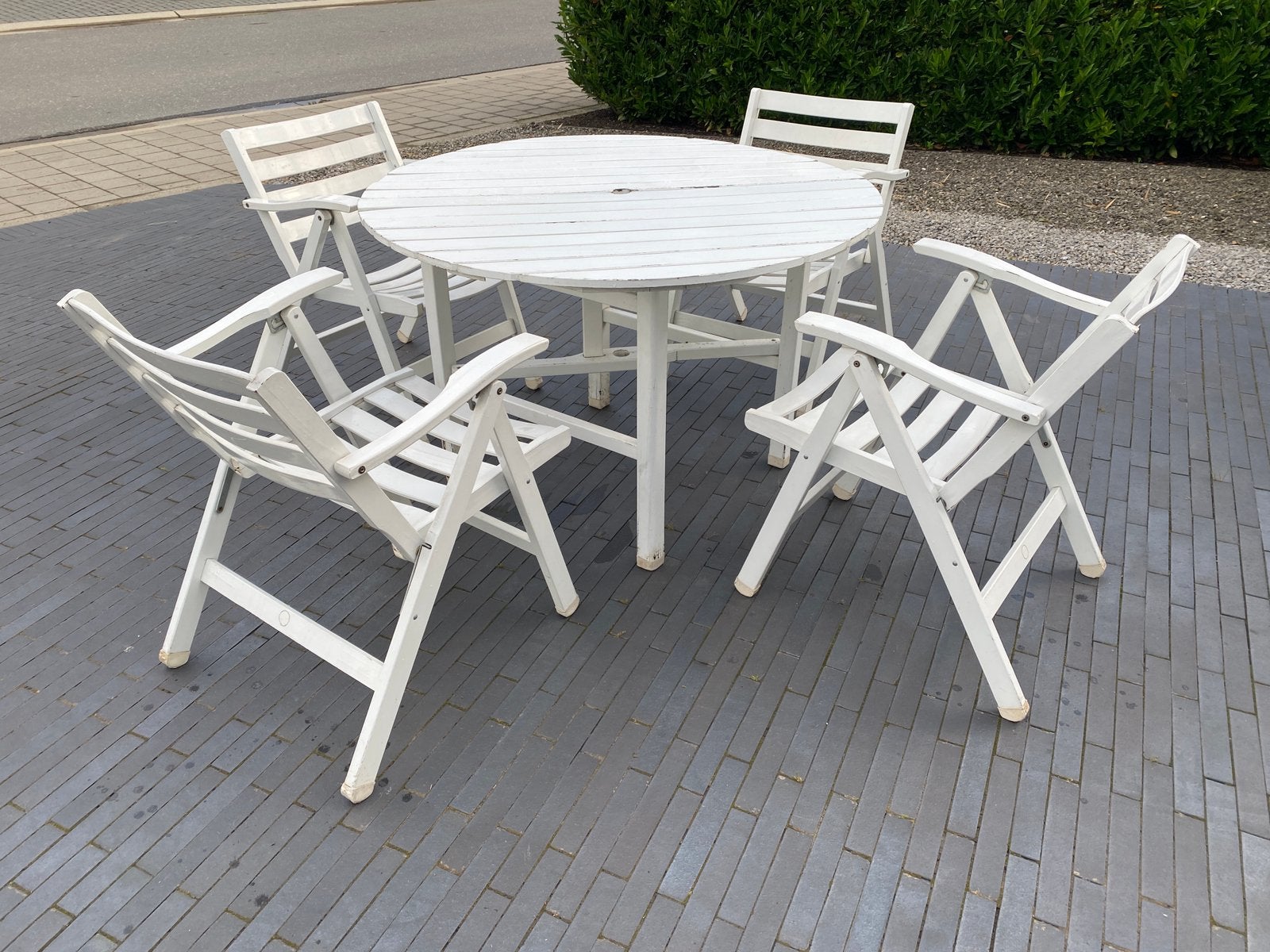 Witte tuinset: tafel + 4 stoelen, Tuin en Terras, Tuinsets en Loungesets, Ophalen, 4 zitplaatsen, Gebruikt, Tuinset