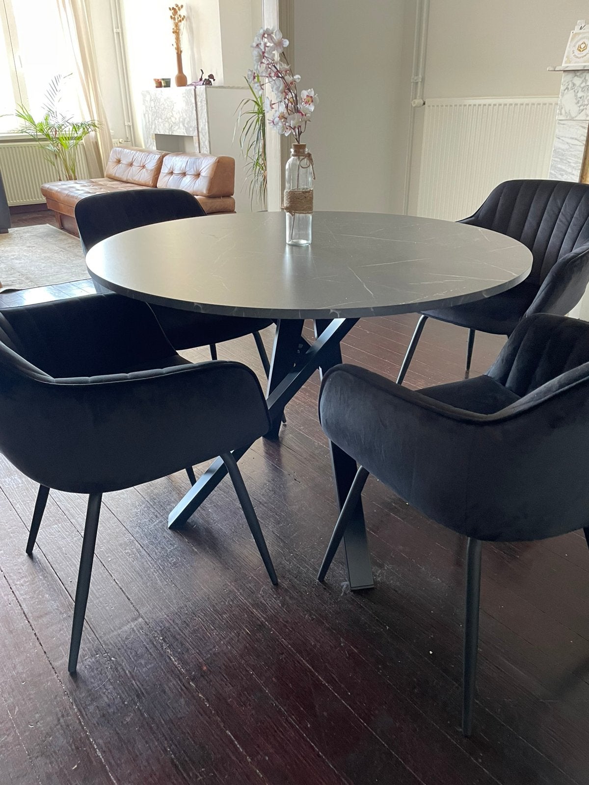 4 Velvet stoelen, Huis en Inrichting, Ophalen, Gebruikt, Vier personen, Rond