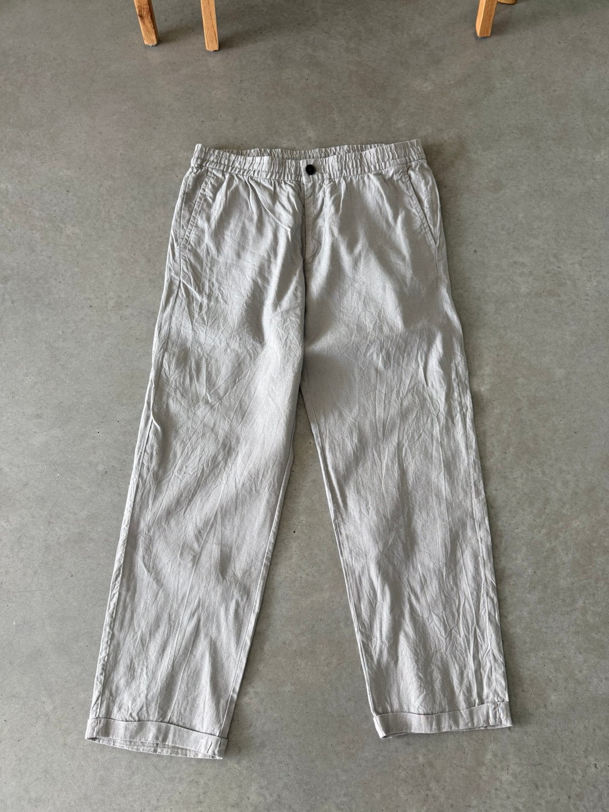 Licht grijze linnen broek medium, Kleding | Heren, Ophalen of Verzenden, Zo goed als nieuw, Maat 48/50 (M), Grijs