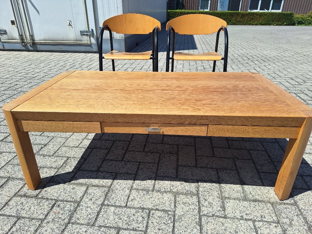 Massief houten salontafel met schuif te koop - Enkel ophalen, Enlèvement, Comme neuf, Rectangulaire