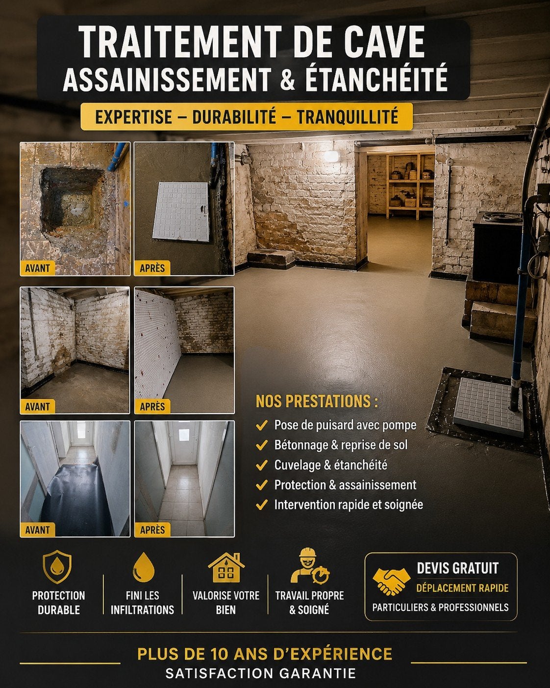 Traitement de cave – Assainissement & Étanchéité, Bricolage & Construction, Enlèvement