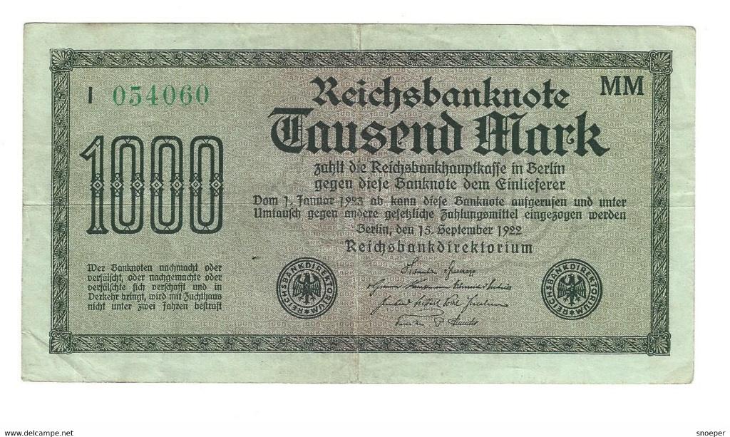 berlin 1000 mark 15/9/1923 76g, Verzenden, Duitsland, Los biljet