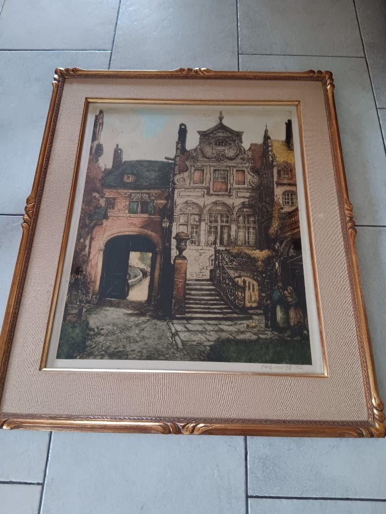 ets Gesigneerd , Alfred Van Neste , maison du bailli, Ophalen of Verzenden, Ets, Gesigneerd