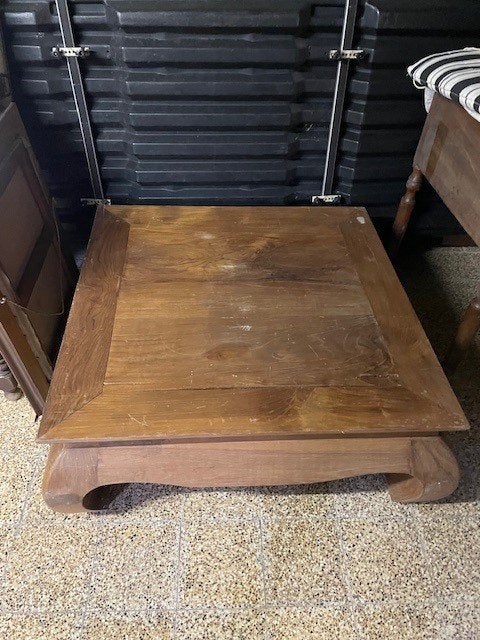 opiumtafel vierkant in teakhout, Huis en Inrichting, Tafels | Salontafels, Ophalen, Gebruikt, 50 tot 100 cm, 50 tot 100 cm
