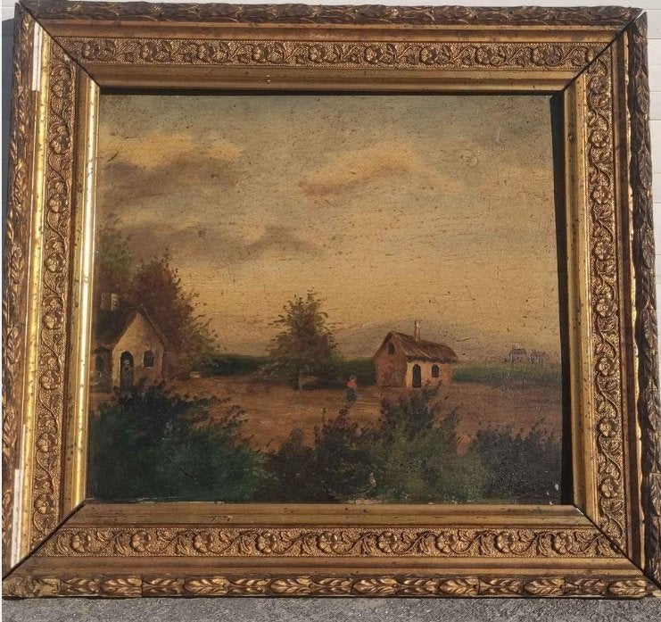 Huile sur panneau paysage, Antiek en Kunst, Kunst | Schilderijen | Klassiek, Landschap, Paneel, Ophalen of Verzenden