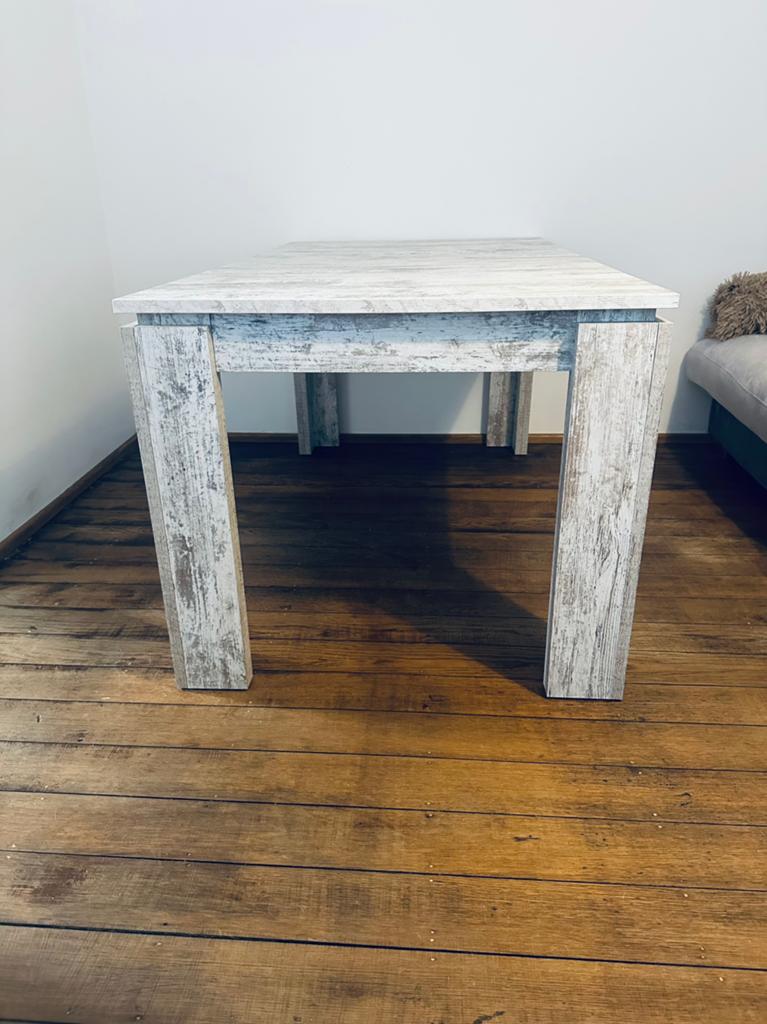 Table salle à manger effet bois blanchi extensible 160/200cm, Enlèvement, Utilisé, Bois