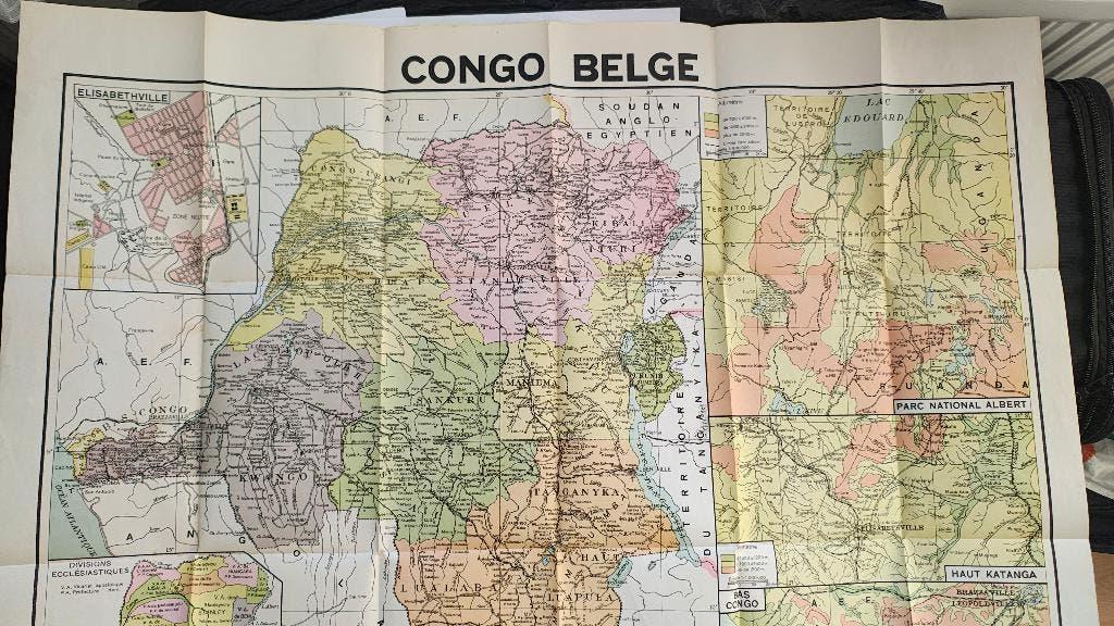 Kaart Belgisch Congo België kerkelijke afdelingen Belgïe, Gelezen, Verzenden, Landkaart, 1800 tot 2000