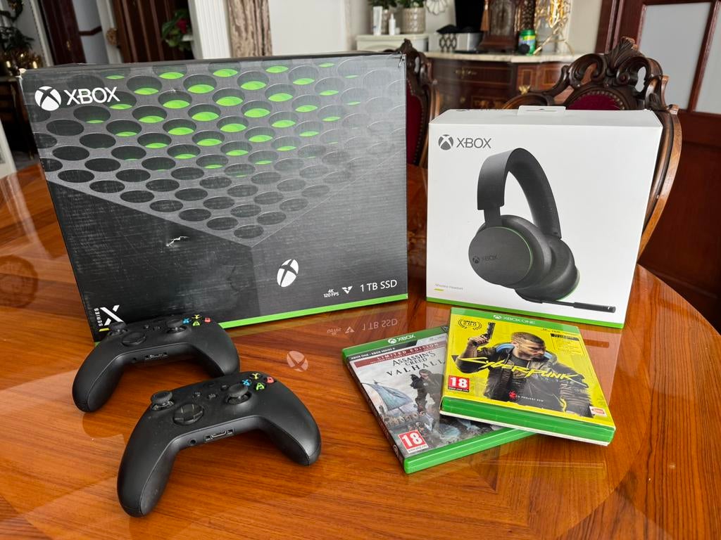 XBOX SERIES X + CASQUE XBOX + 1 MANETTE & JEUX 🔥, Enlèvement ou Envoi, Comme neuf, Xbox Series X