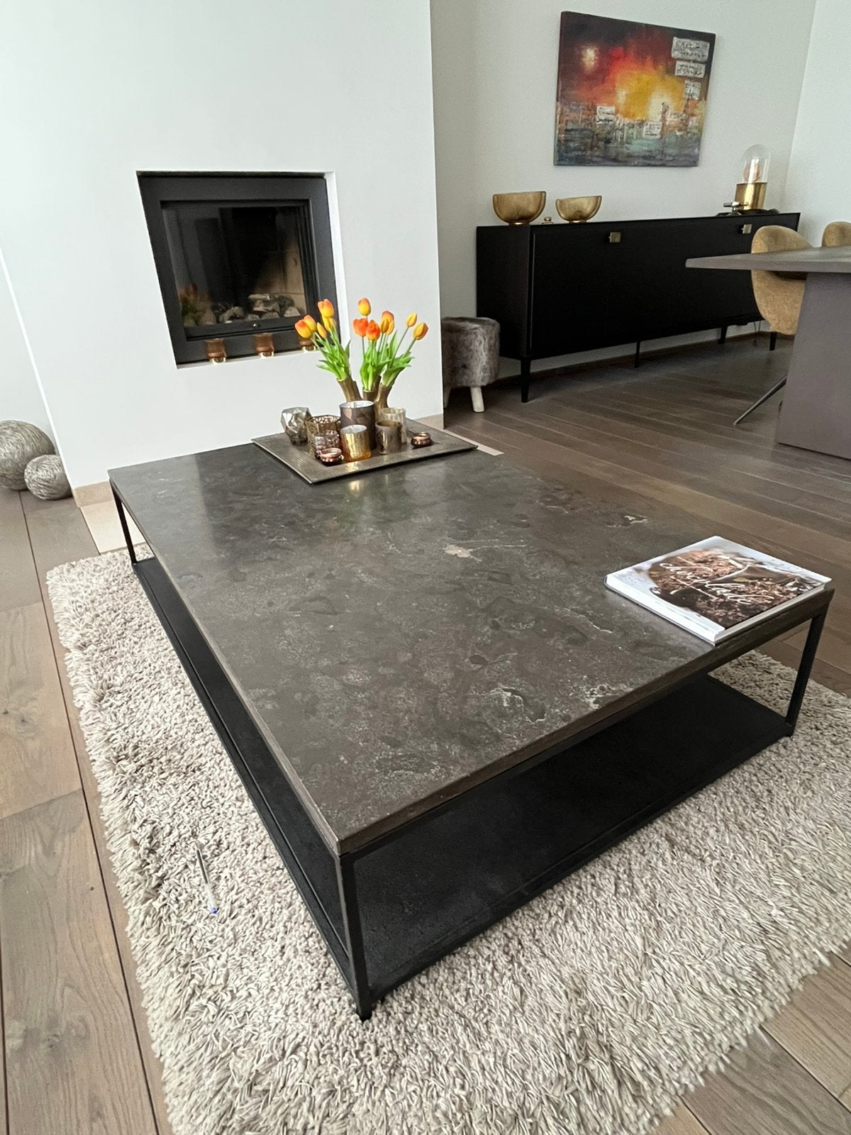 Pomax salontafel. Arduinen blad: donkerbruin/ grijze tinten., Huis en Inrichting, Tafels | Salontafels, Ophalen, Overige materialen