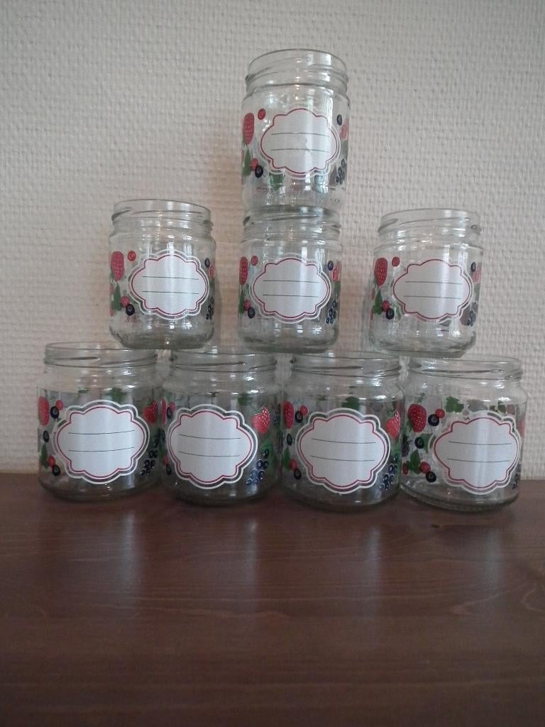 8 glazen potten, voor jam (zonder deksel), Verzenden, Zo goed als nieuw, Glas, Overige typen