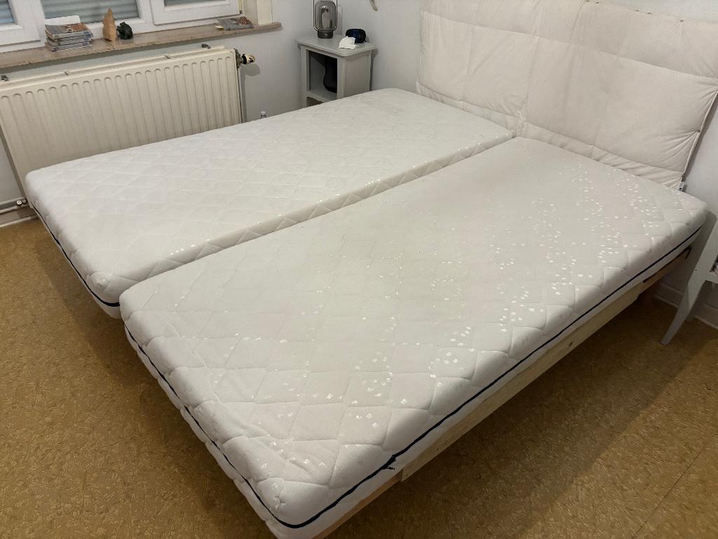 2 lits 90 x 200 + matelas, 90 cm, Beige, Traditionnel, Comme neuf