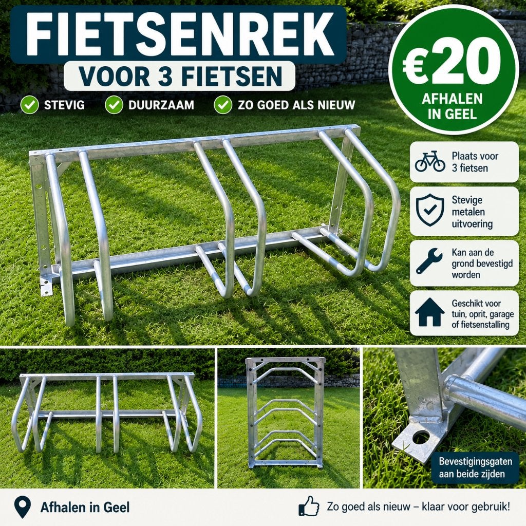 Stevig metalen fietsenrek voor 3 fietsen, Fietsen en Brommers, Ophalen, Zo goed als nieuw