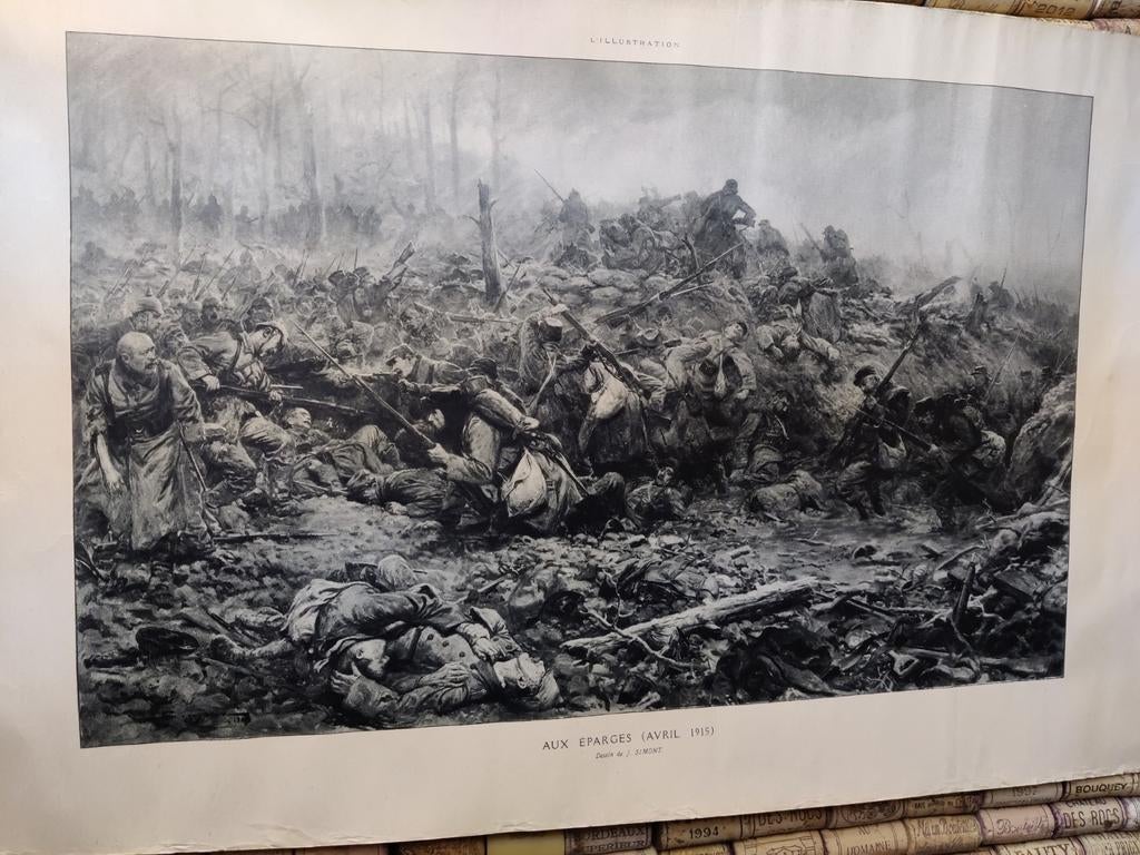 Aux éparges ( Avril 1915) print dessin de J. Simont, Verzamelen, Militaria | Algemeen, Ophalen of Verzenden