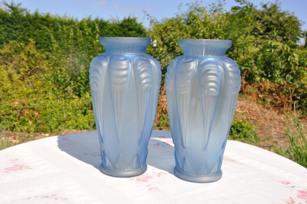 §  paire de vases en verre bleu art nouveau, Enlèvement ou Envoi