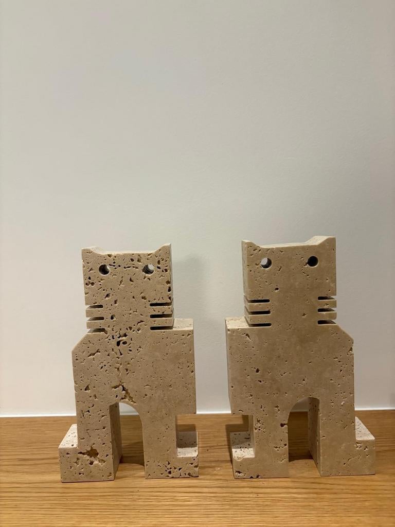Paire de chats en travertin, Fratelli Mannelli, Italy, 1970s, Enlèvement, Comme neuf