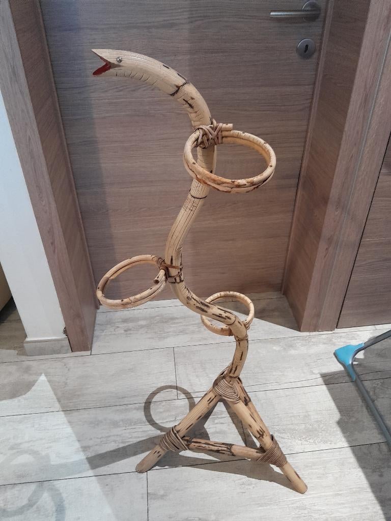 Kleine vintage rieten plantenstandaard, Antiek en Kunst, Ophalen