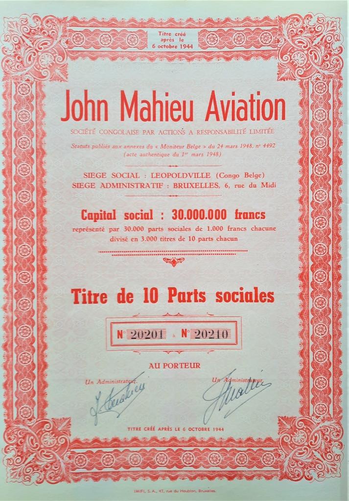 John Mahieu - Congo - luchtvaart - 1948, Timbres & Monnaies, Enlèvement ou Envoi, 1920 à 1950, Action