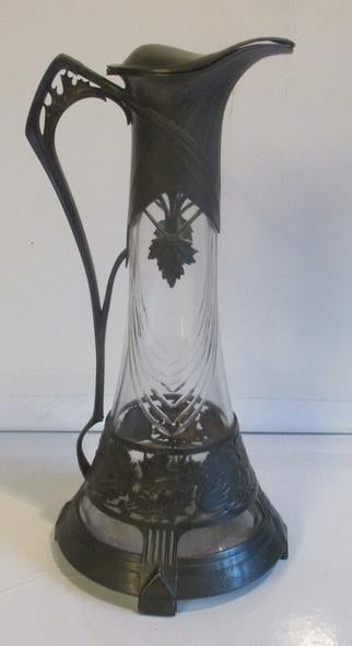 art nouveau Orivit karaf geslepen kristal en tin, Antiek en Kunst, Verzenden