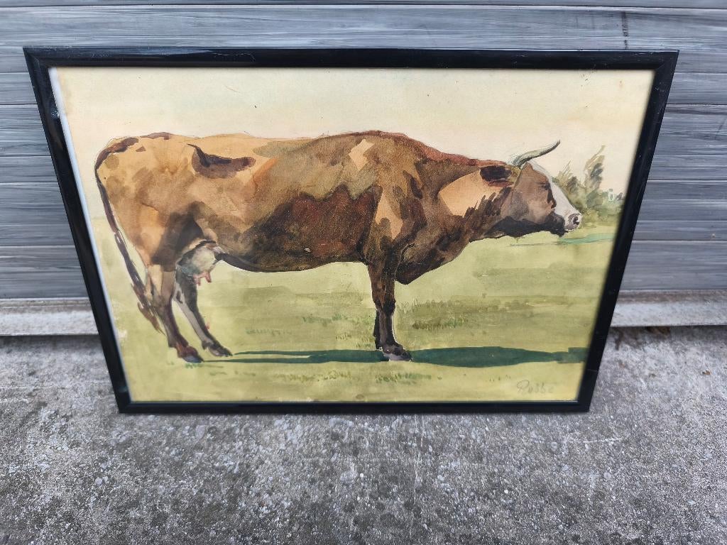 Aquarelle vaches signe louis robbe, Antiquités & Art, Enlèvement ou Envoi