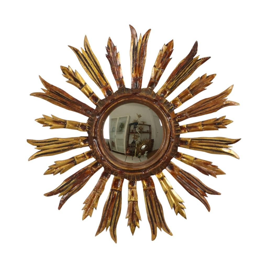 Vintage Houten Zonnespiegel Sunburst Goud Fifties 52cm, Gebruikt, Rond, Ophalen of Verzenden, Nvt