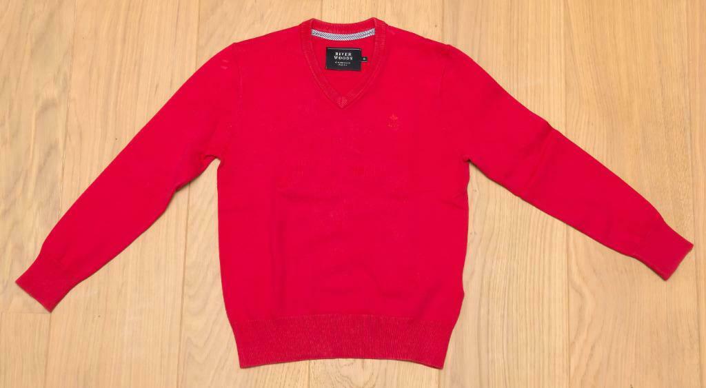 Rode trui met V-hals, River Woods, maat 8 jaar, Kinderen en Baby's, Kinderkleding | Maat 128, Gebruikt, River Woods, Overhemd of Blouse