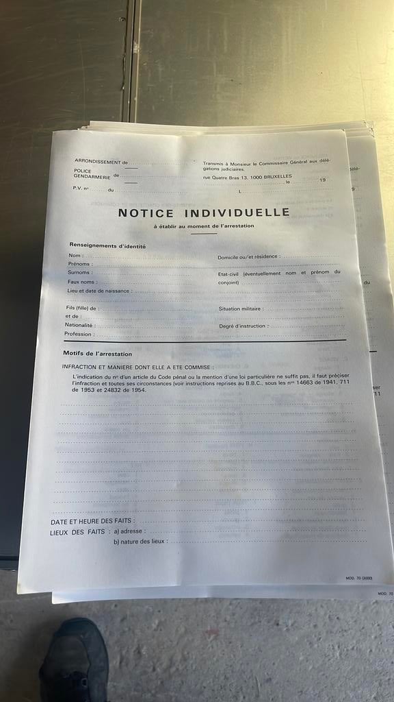 Très gros bloc de notices individuelles police gendarmerie, Ophalen of Verzenden, Rijkswacht, Overige typen