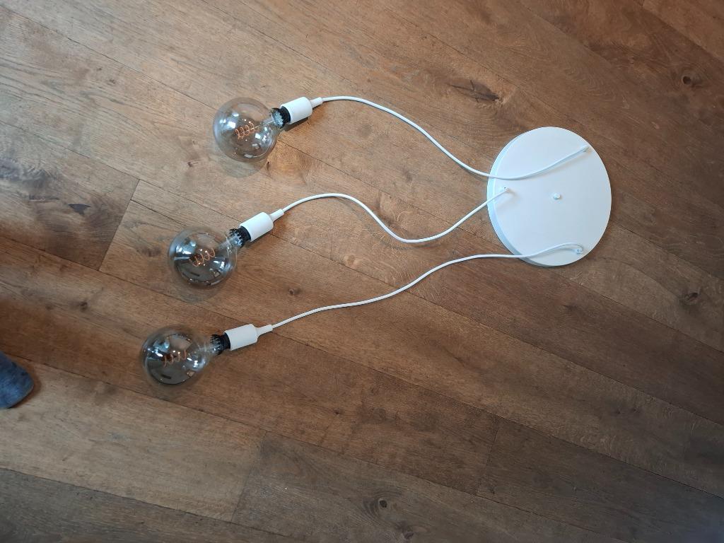 Witte hanglamp met 3 led-sierlichten, Ophalen, Zo goed als nieuw, Metaal, Modern, vintage