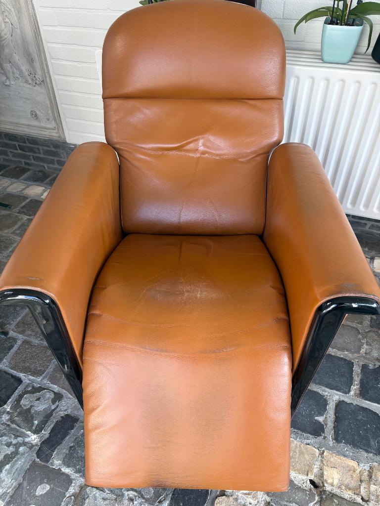 Relaxzetel bruin en groen, Ophalen, Gebruikt, Leer