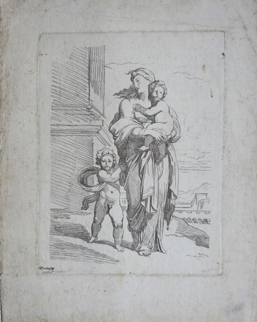Onverm. FR / IT Mkr. manière crayon "Moeder met 2 Kinderen", Ophalen